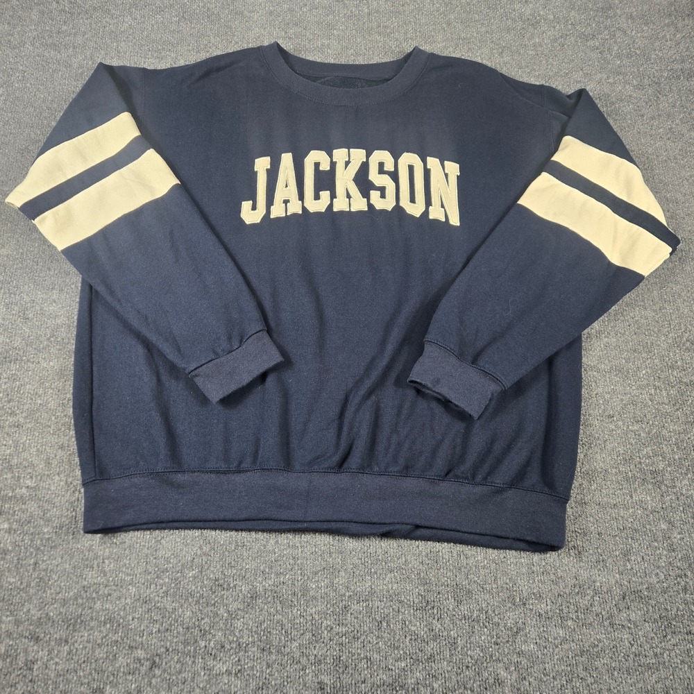 New York Popular Sweatshirt Mens 2XL Navy Blue  Jackson Varsity Stripe